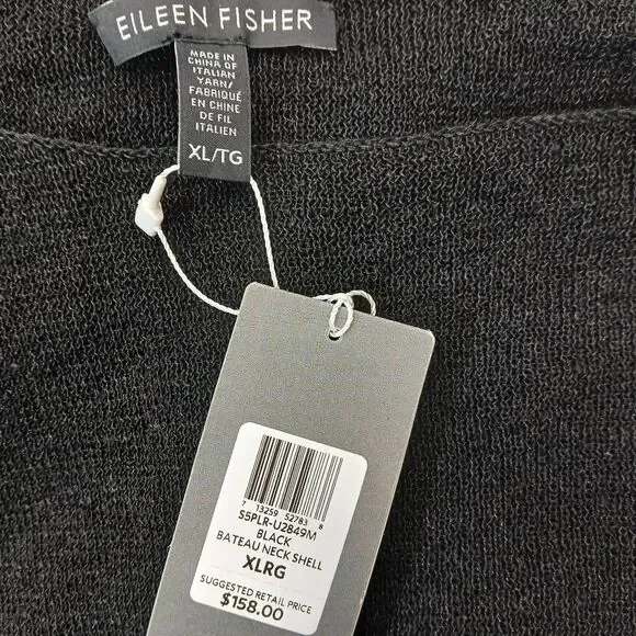 Eileen fisher womens xl linen knit tank shell top black boat neck shirt - Picture 4 of 9